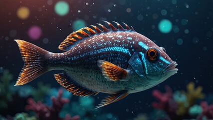 Fototapeta premium close-up of Unicorn Fish, cinematic, deep sea background, bokeh high detail