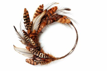 Bird Feather Wreath, isolated on white