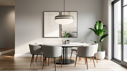 Modern Minimalist Dining Room with Elegant Furniture and Natural Light