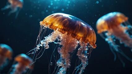 Obraz premium close-up of Upside-down Jellyfish, cinematic, deep sea background, bokeh high detail