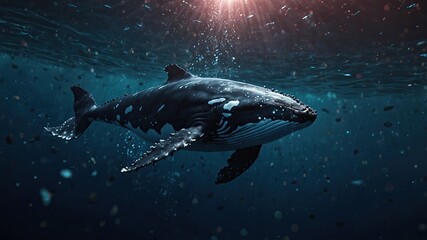 Fototapeta premium close-up of Whale, cinematic, deep sea background