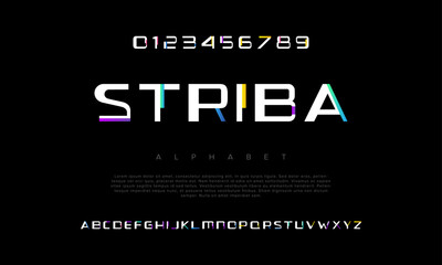 Striba creative modern urban alphabet font. Digital abstract futuristic, game, techno, robot, music, logo, sport, minimal technology typography. Simple numeric vector illustration