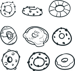 Fototapeta premium Cartoon set of donuts or bagels.