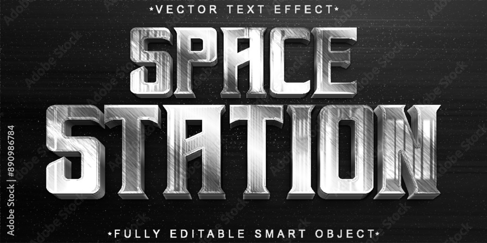 Poster silver space station vector fully editable smart object text effect