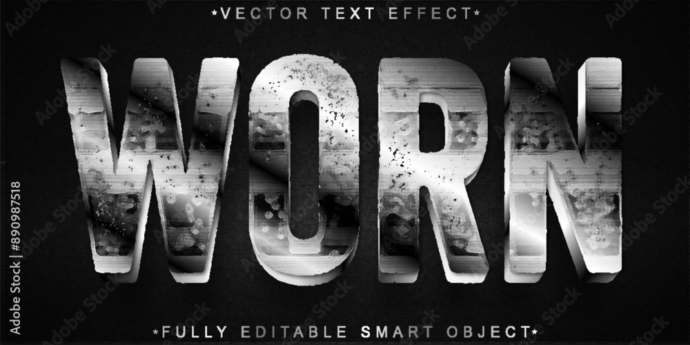 Poster worn silver vector fully editable smart object text effect