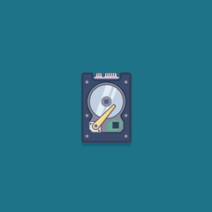 Hard disk drive hdd icon in flat design isolated on blue background. Vector illustration.