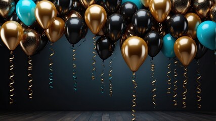 Happy birthday illustration background with 3d realistic balloon luxury