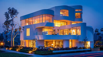 Obraz premium Modern Architecture Illuminated at Night