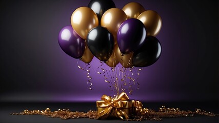 Happy birthday illustration background with 3d realistic balloon luxury