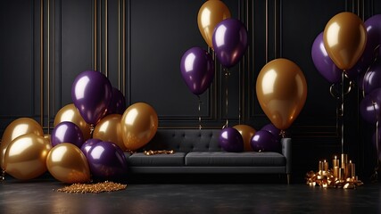Happy birthday illustration background with 3d realistic balloon luxury