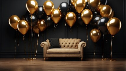 Happy birthday illustration background with 3d realistic balloon luxury
