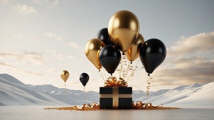 Happy birthday illustration background with 3d realistic balloon luxury