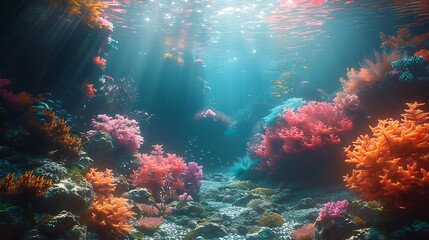 Obraz premium polar region with glowing icebergs and holographic wildlife, highlighting the Arctic's beauty 