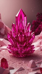 Vibrant pink crystal formation in 12K Ultra HD Resolution, rendered as a mesmerizing abstract macro panorama