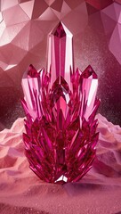 Vibrant pink crystal formation in 12K Ultra HD Resolution, rendered as a mesmerizing abstract macro panorama