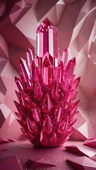 Vibrant pink crystal formation in 12K Ultra HD Resolution, rendered as a mesmerizing abstract macro panorama
