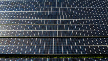 Aerial view solar cell panels farm power plant, Solar cell panels farm power plant eco technology alternative sustainable resources and renewable energy, Solar panel environment friendly.