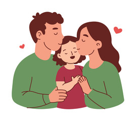 Family Hug Together. Mother, Father, and Daughter Hugging Together.