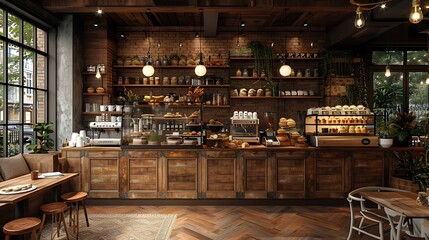 A quiet cafe with a high-end coffee machine and freshly baked muffins, perfect for a peaceful moment 