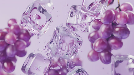 Purple grapes and ice cubes