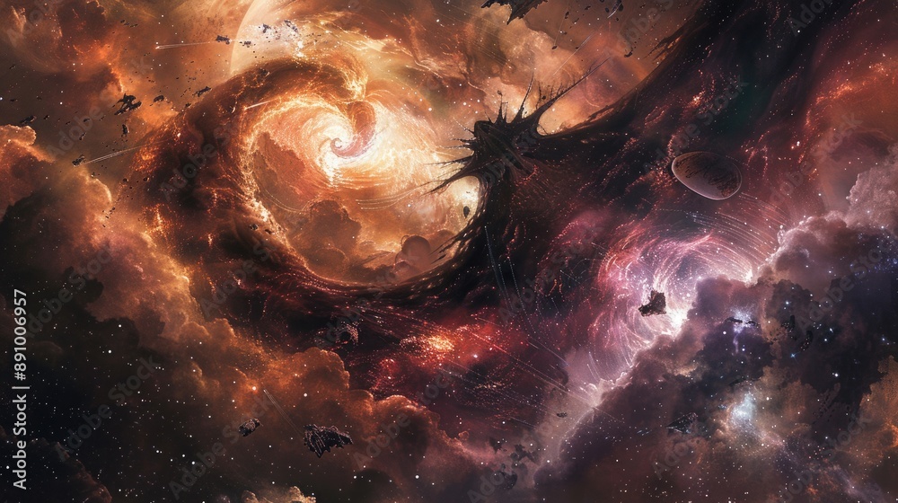 Wall mural cosmic leviathans of cosmic energy and gravitational force, locked in an eternal clash amidst a swir