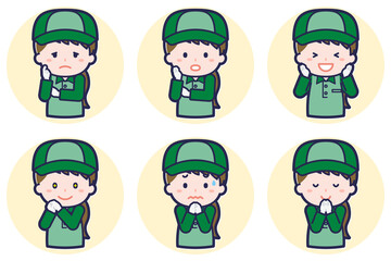 女性配達員のポーズセット_04