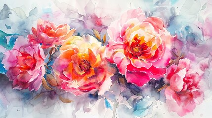 beautiful picture with colorful flowers painted in watercolor 