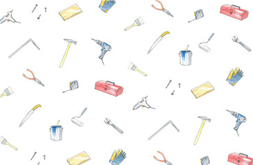 DIY道具の水彩イラストの背景