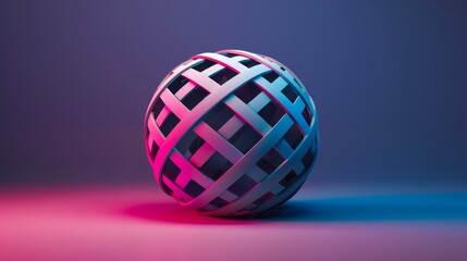 Fototapeta premium Abstract futuristic sphere composed of interlocking geometric shapes, glowing with neon hues and soft shadows