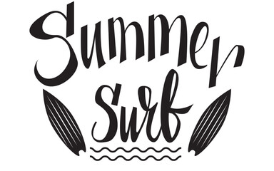 monochrome badge for summer surf fitness hipster vintage label, poster, logo or tshirt print with lettering and shaka. Vector illustration