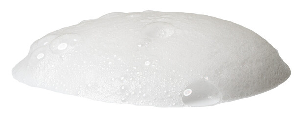 white liquid foam from soap or shampoo isolated with clipping path on background. set of detergent  shower gel bubble, white foam bubbles.