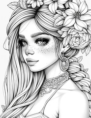 A woman with long hair and a flowery headband. She has a very pretty face and is wearing a necklace