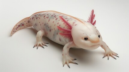 An axolotl swimming, 3D illustration, realistic and whimsical, isolated on white background