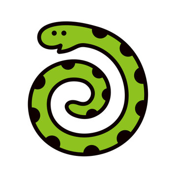 recommend clip art: 丸く渦巻きになっている、太い輪郭線のシンプルでかわいい蛇のイラスト素材。