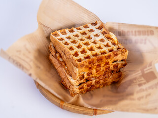 Homemade sandwich or toast wheat bread with fried egg on white background.