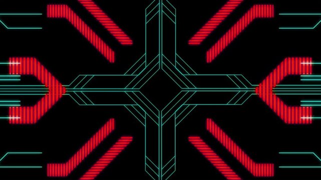 Technology Network Background with Digital Pattern stract beautiful red neon light frame background animation 4k video.
