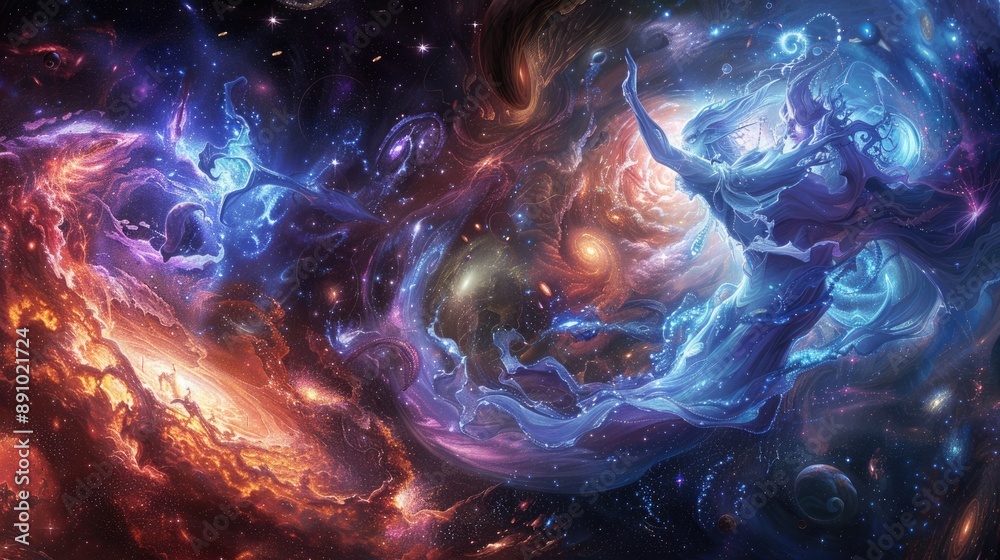 Canvas Prints ethereal spirits of time and space engaged in a celestial battle amidst swirling galaxies and cosmic