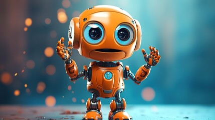 Friendly positive cute cartoon orange robot with smiling face