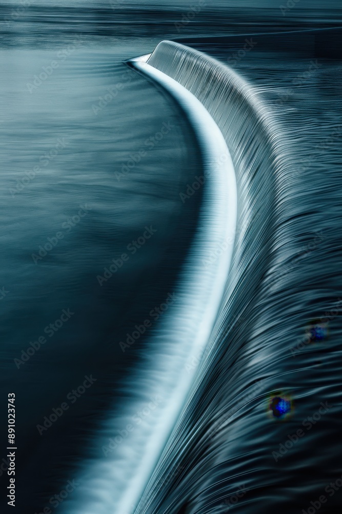 Canvas Prints A body of water with a long, curving line that appears to be a waterfall. The water is blue and the line is white, creating a sense of movement and depth. The scene evokes a feeling of tranquility