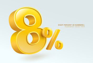 Eight percent number or 8% special offer isolated on white background. 3d illustration vector file.