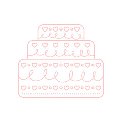 Wedding cake illustration.  Birthday cake. Vector cake with hearts.