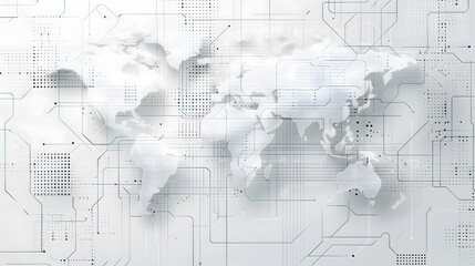 Obraz premium Abstract Digital World Map with Geometric Network Connections and Data Elements_