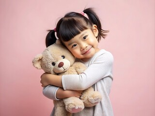 Little Girl Hugging Teddy Bear.