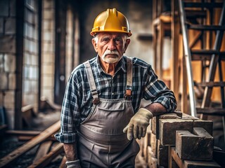 Senior Construction Worker in Hard Hat.