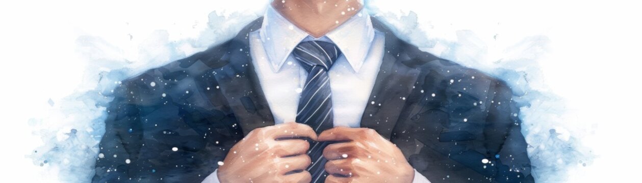 Watercolor Businessman Adjusting Tie