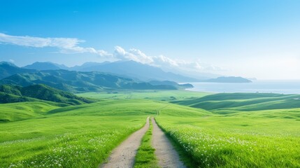Fototapeta premium Scenic Green Valley Pathway to Mountains