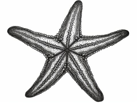 recommend clip art: Black and white Vintage engraved art of a starfish isolated on white background, ink sketch illustration, simple vector art design, highly detailed line art, high contrasty 