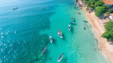 Obraz premium Aerial View of Boats on Tropical Beach
