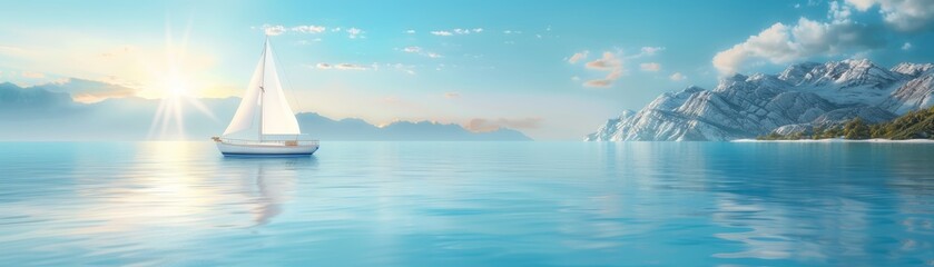 Fototapeta premium Sailboat on Serene Blue Water at Sunrise