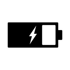 battery icon with ligtning bolt in transparent background 